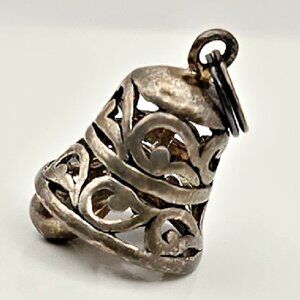 Vintage Sterling Silver Filigree Bell Charm 3D Moving Clapper .50 Inch Estate Pe